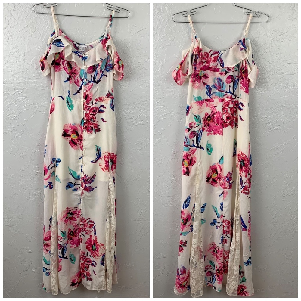 Venus floral ivory/pink maxi dress XS